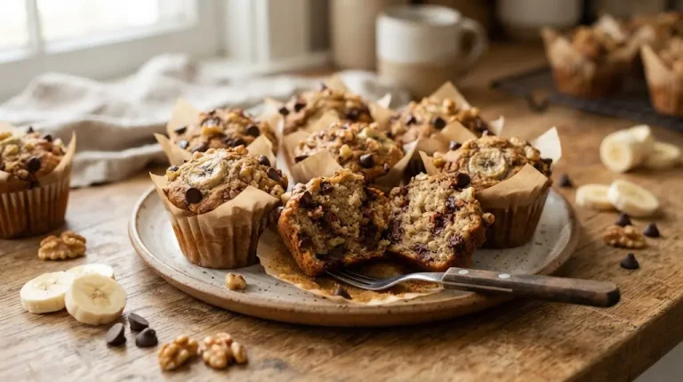 13 Cozy Chunky Monkey Muffins with Chocolate Chips and Nuts
